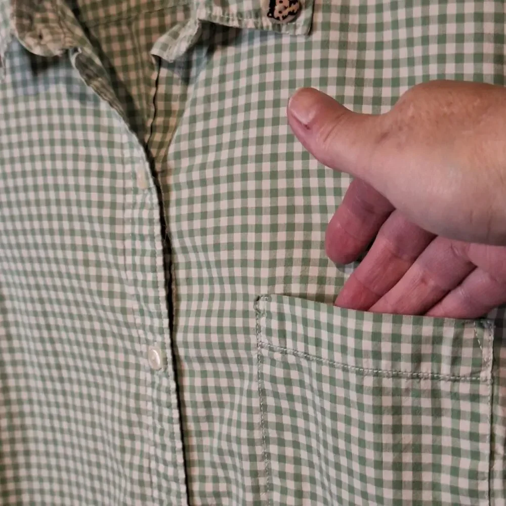 GAP Shirt Women's Large Sage Green Micro Check Kitten Button Classic Preppy - Picture 4 of 10